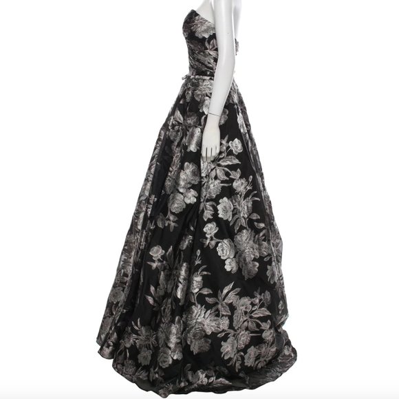 Jovani Black & Silver Floral Print Gown - US 14 - Picture 2 of 14